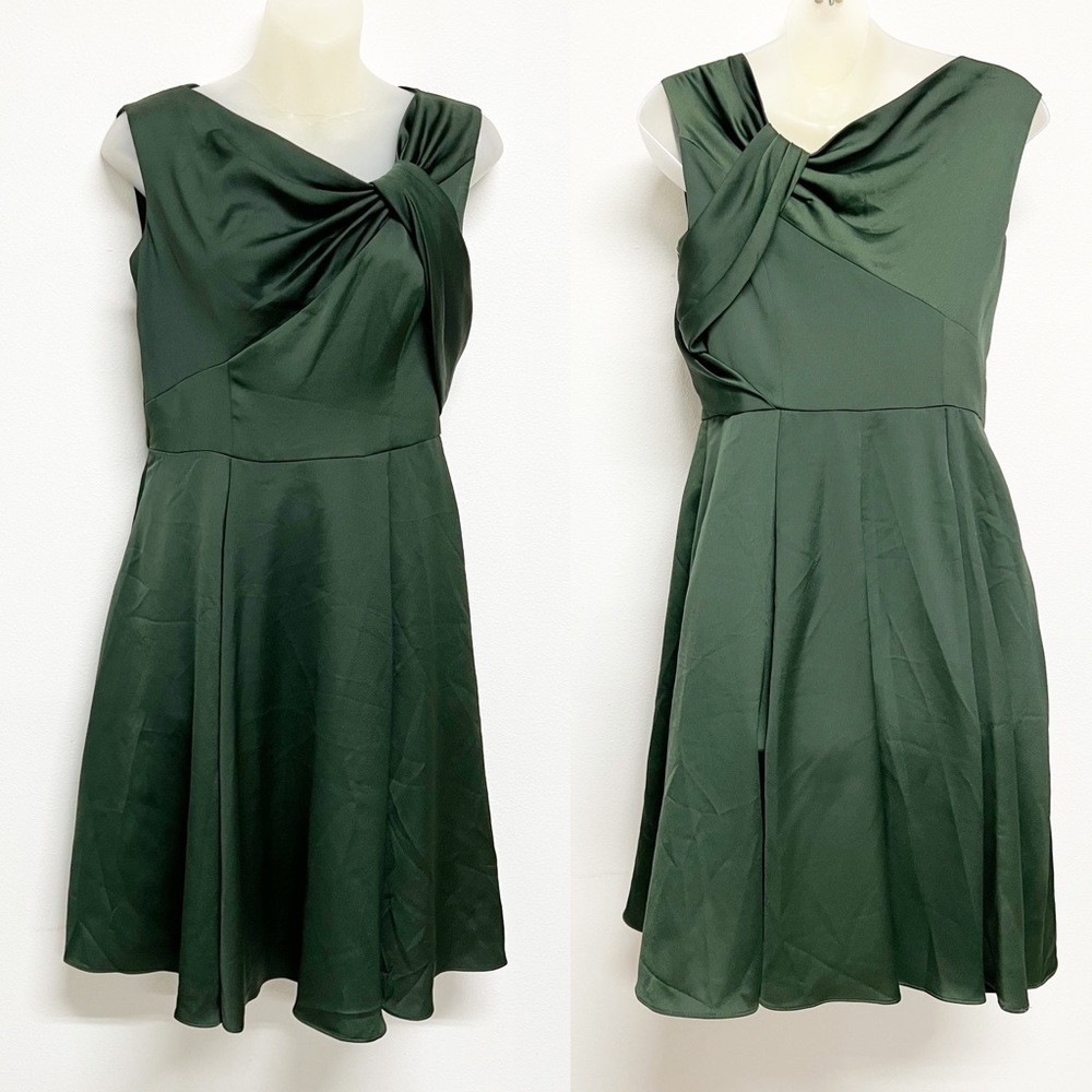 Gal Meets Glam Collection Evergreen Satin Noelle Twist Neck Dress Sz 4P - Picture 2 of 10